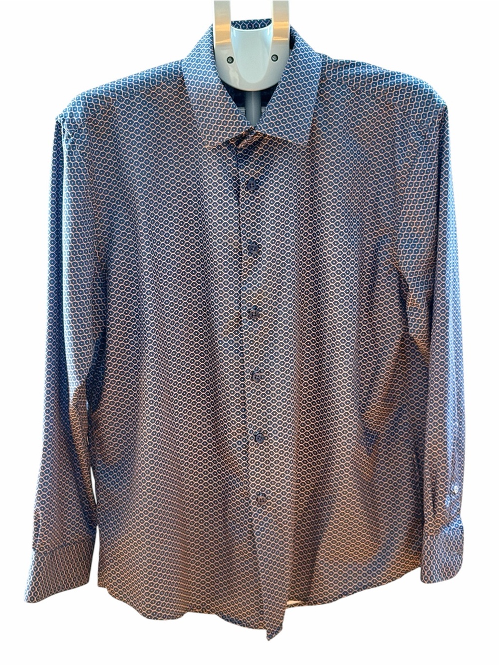 Ben Sherman Slim Fit Blue Geometric Print Stretch Dress Shirt